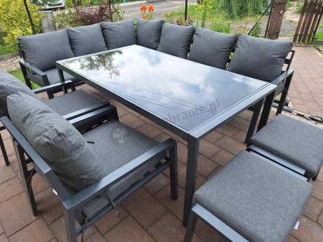 Komplet mebli ogrodowych z narożnikiem i wysokim stołem 160cm, fotelami i pufami Sodor Corner XL - Dark Grey