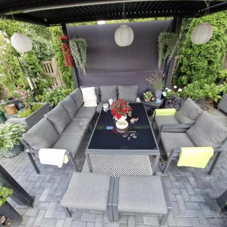 Komplet mebli ogrodowych z narożnikiem i wysokim stołem 160cm, fotelami i pufami Sodor Corner XL - Dark Grey