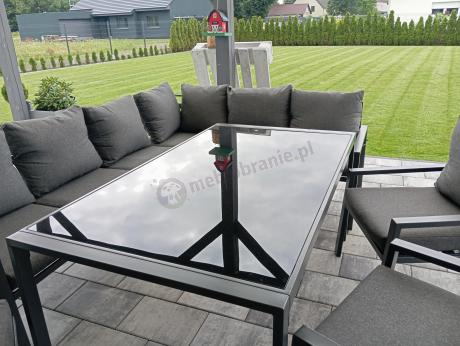 Komplet mebli ogrodowych z narożnikiem i wysokim stołem 160cm, fotelami i pufami Sodor Corner XL - Dark Grey