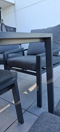 Komplet mebli ogrodowych z narożnikiem i wysokim stołem 160cm, fotelami i pufami Sodor Corner XL - Dark Grey