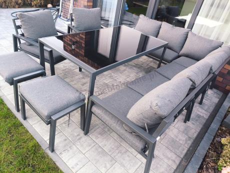 Komplet mebli ogrodowych z narożnikiem i wysokim stołem 160cm, fotelami i pufami Sodor Corner XL - Dark Grey