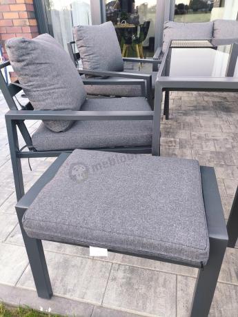 Komplet mebli ogrodowych z narożnikiem i wysokim stołem 160cm, fotelami i pufami Sodor Corner XL - Dark Grey