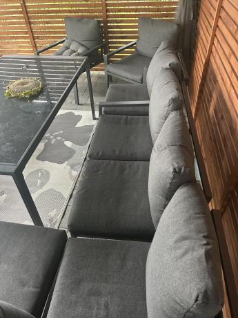 Komplet mebli ogrodowych z narożnikiem i wysokim stołem 160cm, fotelami i pufami Sodor Corner XL - Dark Grey