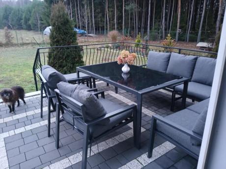 Komplet mebli ogrodowych z narożnikiem i wysokim stołem 160cm, fotelami i pufami Sodor Corner XL - Dark Grey