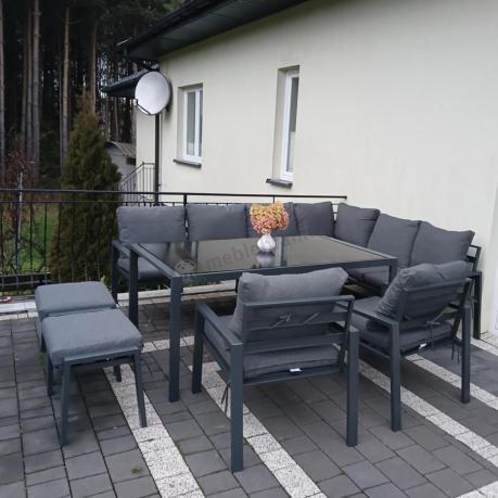 Komplet mebli ogrodowych z narożnikiem i wysokim stołem 160cm, fotelami i pufami Sodor Corner XL - Dark Grey