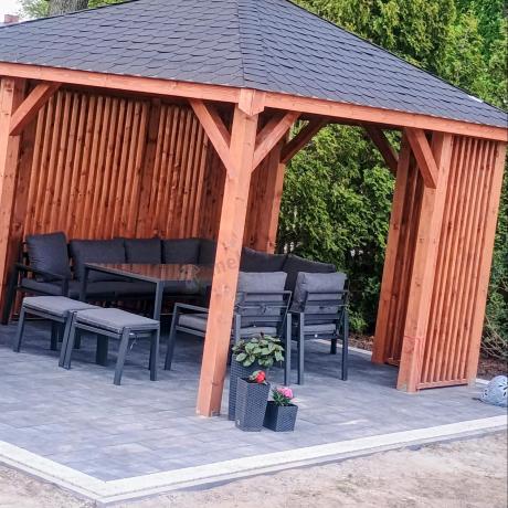 Komplet mebli ogrodowych z narożnikiem i wysokim stołem 160cm, fotelami i pufami Sodor Corner XL - Dark Grey