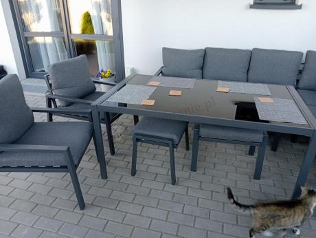 Komplet mebli ogrodowych z narożnikiem i wysokim stołem 160cm, fotelami i pufami Sodor Corner XL - Dark Grey
