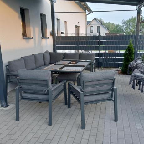 Komplet mebli ogrodowych z narożnikiem i wysokim stołem 160cm, fotelami i pufami Sodor Corner XL - Dark Grey