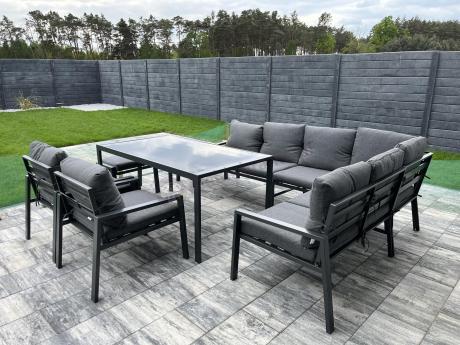 Komplet mebli ogrodowych z narożnikiem i wysokim stołem 160cm, fotelami i pufami Sodor Corner XL - Dark Grey