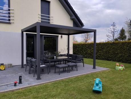 Komplet mebli ogrodowych z narożnikiem i wysokim stołem 160cm, fotelami i pufami Sodor Corner XL - Dark Grey