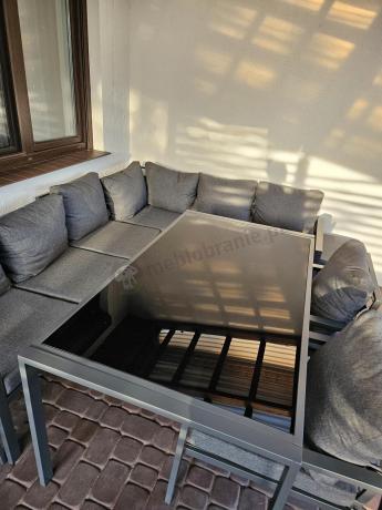 Komplet mebli ogrodowych z narożnikiem i wysokim stołem 160cm, fotelami i pufami Sodor Corner XL - Dark Grey