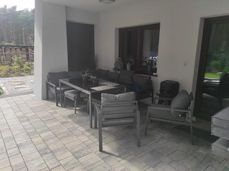 Komplet mebli ogrodowych z narożnikiem i wysokim stołem 160cm, fotelami i pufami Sodor Corner XL - Dark Grey