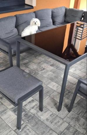 Komplet mebli ogrodowych z narożnikiem i wysokim stołem 160cm, fotelami i pufami Sodor Corner XL - Dark Grey