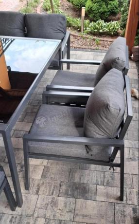Komplet mebli ogrodowych z narożnikiem i wysokim stołem 160cm, fotelami i pufami Sodor Corner XL - Dark Grey