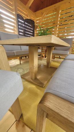 Komplet mebli ogrodowych z sofą, regulowanymi fotelami i pufami - drewniany - Tavaro Dining Plus Wood
