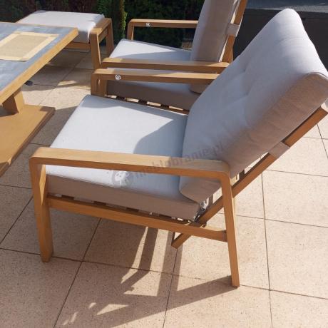 Komplet mebli ogrodowych z sofą, regulowanymi fotelami i pufami - drewniany - Tavaro Dining Plus Wood