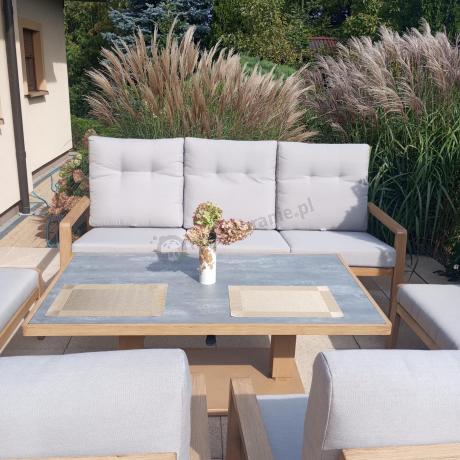 Komplet mebli ogrodowych z sofą, regulowanymi fotelami i pufami - drewniany - Tavaro Dining Plus Wood