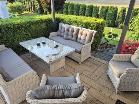Komplet mebli ogrodowych z technorattanu do ogrodu z regulowanymi krzesłami - Fiorento Dining Grey