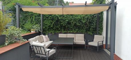Komplet mebli ogrodowych z wysokim stołem 160cm, sofami i fotelami - Ater Grande - Beige