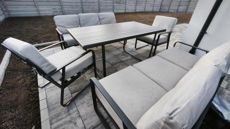 Komplet mebli ogrodowych z wysokim stołem 160cm, sofami i fotelami - Ater Grande - Beige