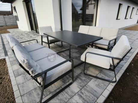 Komplet mebli ogrodowych z wysokim stołem 160cm, sofami i fotelami - Ater Grande - Beige