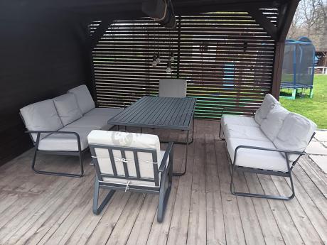 Komplet mebli ogrodowych z wysokim stołem 160cm, sofami i fotelami - Ater Grande - Beige