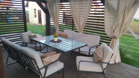 Komplet mebli ogrodowych z wysokim stołem 160cm, sofami i fotelami - Ater Grande - Beige