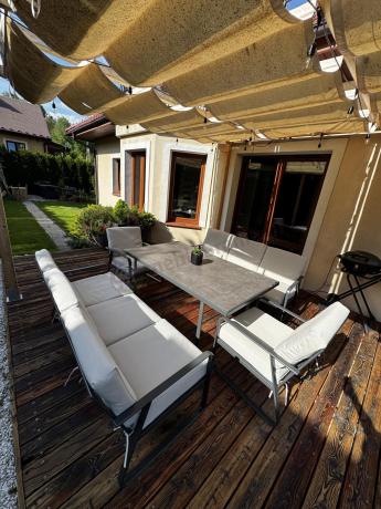Komplet mebli ogrodowych z wysokim stołem 160cm, sofami i fotelami - Ater Grande - Beige