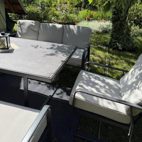 Komplet mebli ogrodowych z wysokim stołem 160cm, sofami i fotelami - Ater Grande - Beige