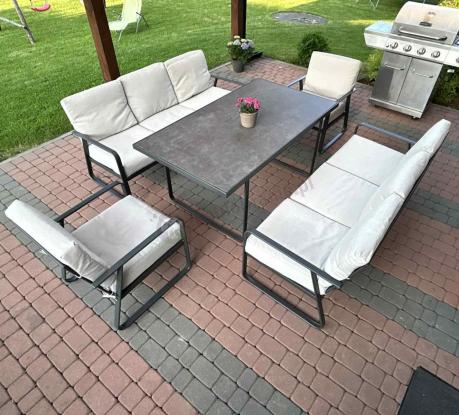 Komplet mebli ogrodowych z wysokim stołem 160cm, sofami i fotelami - Ater Grande - Beige