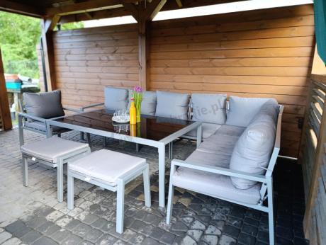 Komplet mebli tarasowych dla 10 osób - narożnik, fotel i pufy - Sodor Corner XXL - Silver