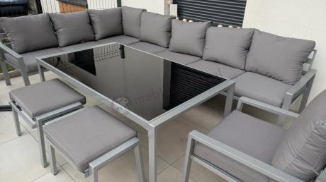 Komplet mebli tarasowych dla 10 osób - narożnik, fotel i pufy - Sodor Corner XXL - Silver