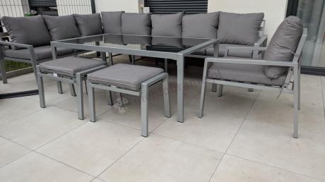 Komplet mebli tarasowych dla 10 osób - narożnik, fotel i pufy - Sodor Corner XXL - Silver