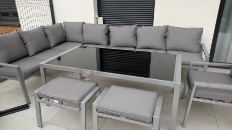 Komplet mebli tarasowych dla 10 osób - narożnik, fotel i pufy - Sodor Corner XXL - Silver