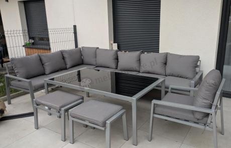 Komplet mebli tarasowych dla 10 osób - narożnik, fotel i pufy - Sodor Corner XXL - Silver