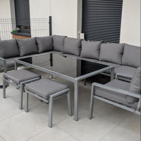 Komplet mebli tarasowych dla 10 osób - narożnik, fotel i pufy - Sodor Corner XXL - Silver