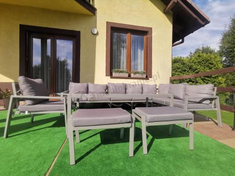 Komplet mebli tarasowych dla 10 osób - narożnik, fotel i pufy - Sodor Corner XXL - Silver