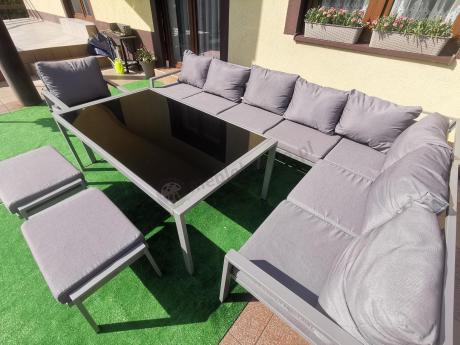 Komplet mebli tarasowych dla 10 osób - narożnik, fotel i pufy - Sodor Corner XXL - Silver