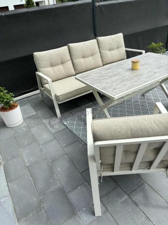 Komplet mebli tarasowych dla 5 osób z sofą 190cm - Elke Dining - White