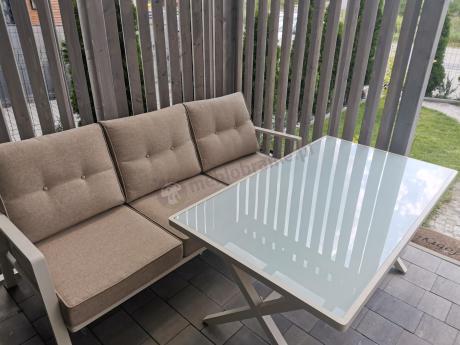 Komplet mebli tarasowych dla 5 osób z sofą 190cm - Elke Dining - White