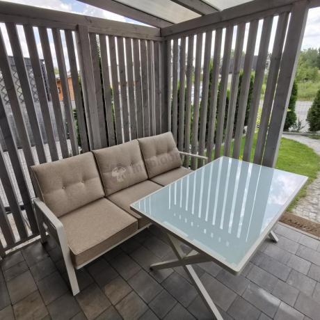 Komplet mebli tarasowych dla 5 osób z sofą 190cm - Elke Dining - White
