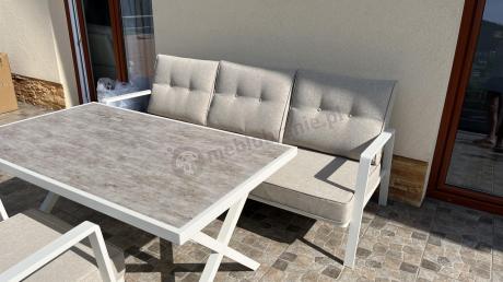 Komplet mebli tarasowych dla 5 osób z sofą 190cm - Elke Dining - White
