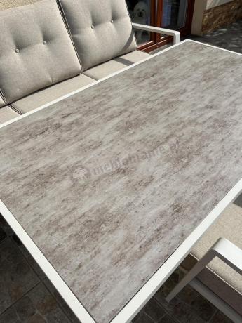 Komplet mebli tarasowych dla 5 osób z sofą 190cm - Elke Dining - White