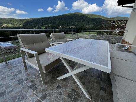 Komplet mebli tarasowych dla 5 osób z sofą 190cm - Elke Dining - White