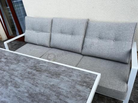 Komplet mebli tarasowych dla 5 osób z sofą 190cm - Elke Dining - White