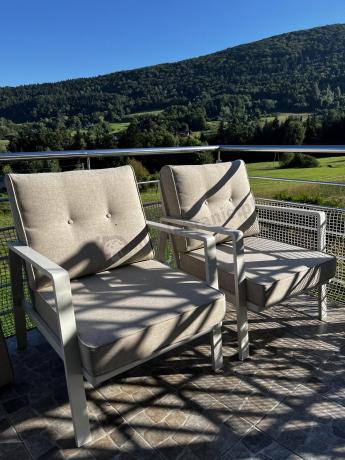 Komplet mebli tarasowych dla 5 osób z sofą 190cm - Elke Dining - White