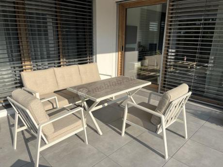 Komplet mebli tarasowych dla 5 osób z sofą 190cm - Elke Dining - White