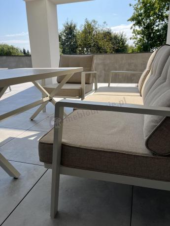 Komplet mebli tarasowych dla 5 osób z sofą 190cm - Elke Dining - White