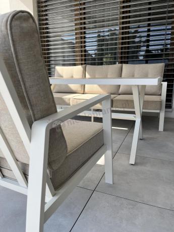 Komplet mebli tarasowych dla 5 osób z sofą 190cm - Elke Dining - White