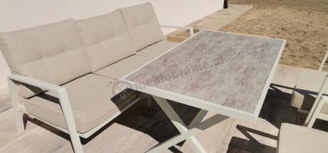 Komplet mebli tarasowych dla 5 osób z sofą 190cm - Elke Dining - White